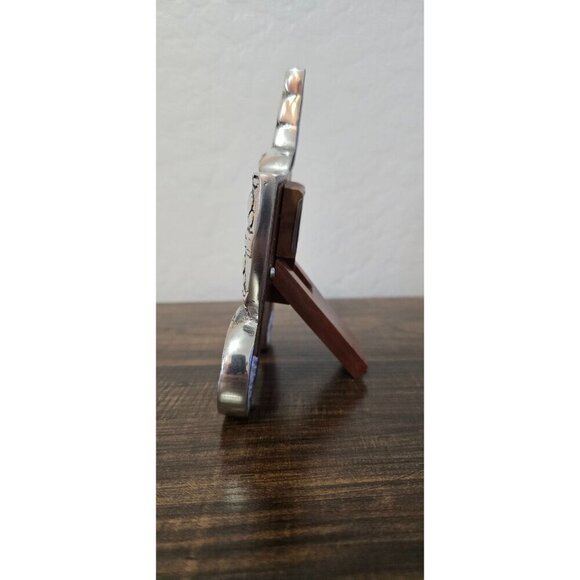 Baby Carriage Pewter Picture Frame Holland Boone With Wooden Back & Easel Stand - Picture 4 of 10